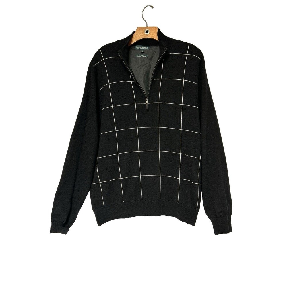 Italian Merino Wool Pullover Black 1/4 Zip Lined Sweater Fairway & Greene Men M